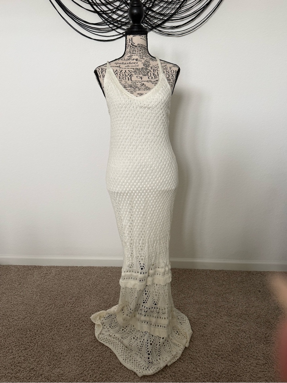 VENUS Cream Crochet Maxi Slip Dress